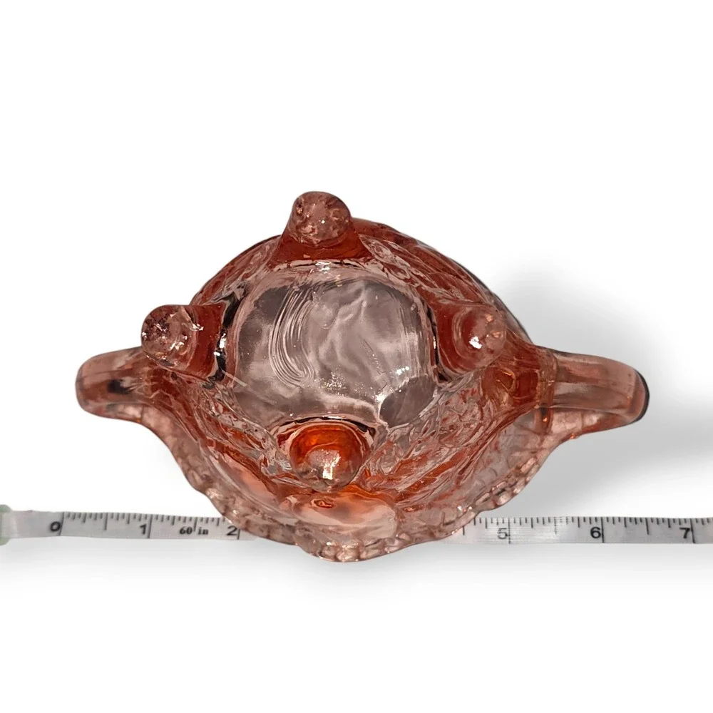Vintage Pink Depression Glass Sugar Bowl Pear Pattern‎ Footed Double Handle 6.5